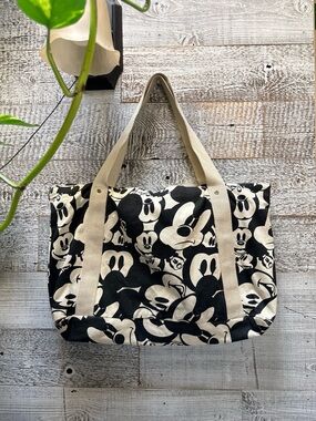 Vintage Mickey Mouse All-Over Print 3-Compartment Cream/Black Canvas Tote Bag